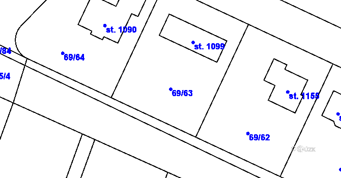 Parcela st. 69/63 v KÚ Velké Popovice, Katastrální mapa