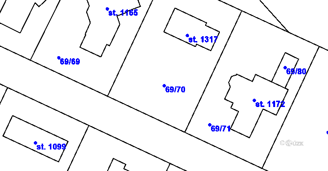 Parcela st. 69/70 v KÚ Velké Popovice, Katastrální mapa