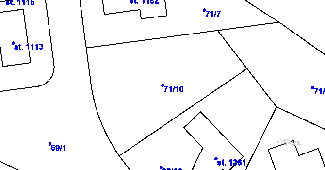 Parcela st. 71/10 v KÚ Velké Popovice, Katastrální mapa