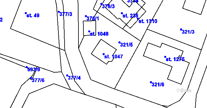 Parcela st. 1047 v KÚ Velké Popovice, Katastrální mapa