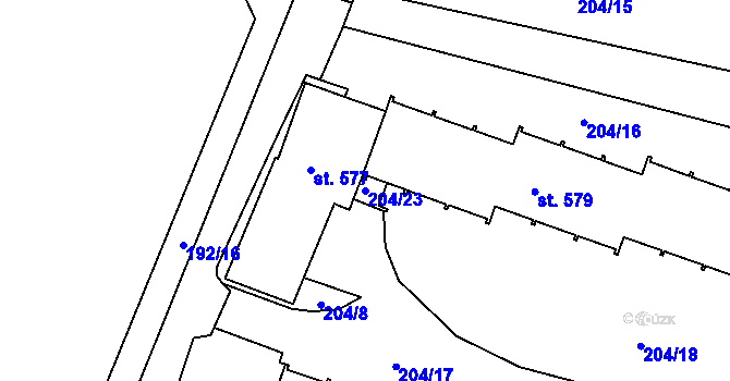 Parcela st. 204/23 v KÚ Velké Popovice, Katastrální mapa