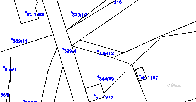 Parcela st. 339/12 v KÚ Velké Popovice, Katastrální mapa