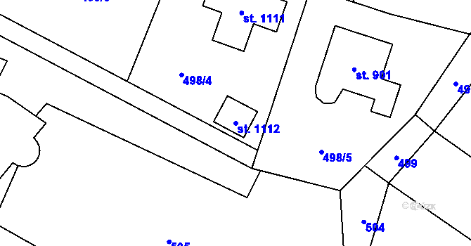 Parcela st. 1112 v KÚ Velké Popovice, Katastrální mapa