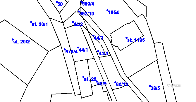 Parcela st. 44/4 v KÚ Velké Popovice, Katastrální mapa