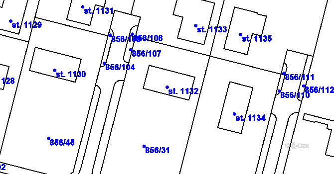 Parcela st. 1132 v KÚ Velké Popovice, Katastrální mapa