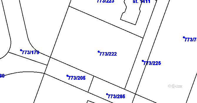 Parcela st. 773/222 v KÚ Velké Popovice, Katastrální mapa