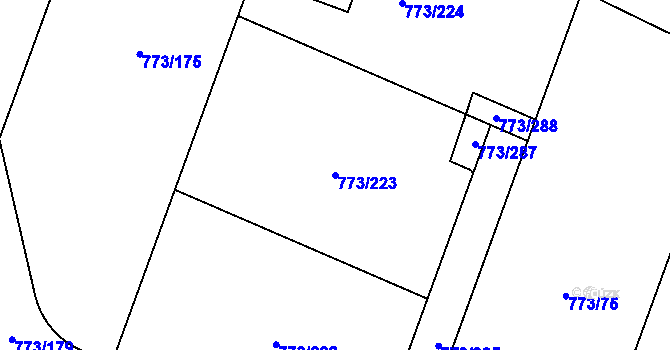 Parcela st. 773/223 v KÚ Velké Popovice, Katastrální mapa