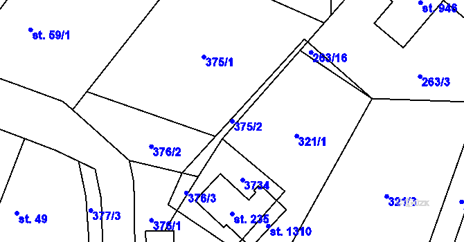 Parcela st. 375/2 v KÚ Velké Popovice, Katastrální mapa