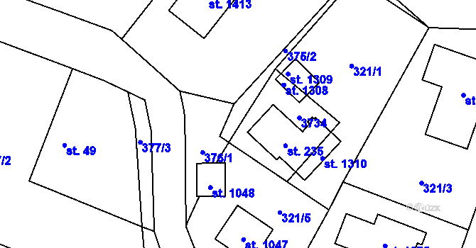 Parcela st. 376/3 v KÚ Velké Popovice, Katastrální mapa