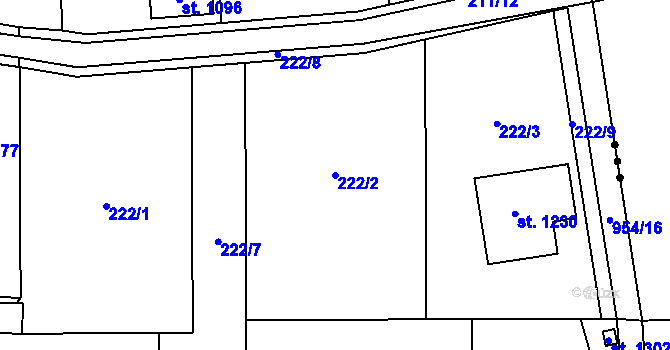 Parcela st. 222/2 v KÚ Velké Popovice, Katastrální mapa