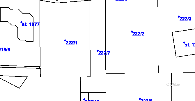 Parcela st. 222/7 v KÚ Velké Popovice, Katastrální mapa
