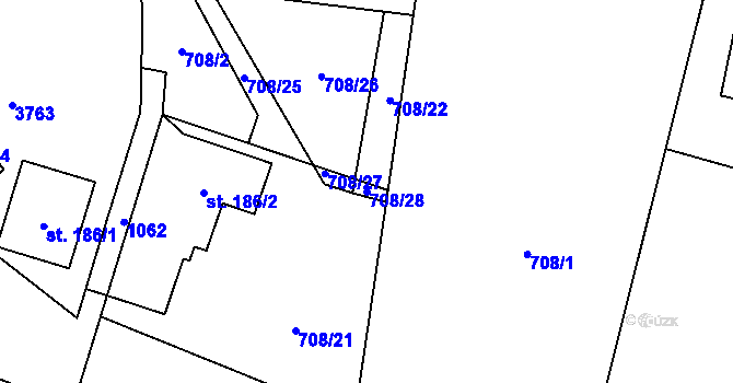Parcela st. 708/28 v KÚ Velké Popovice, Katastrální mapa