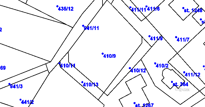 Parcela st. 410/9 v KÚ Velké Popovice, Katastrální mapa