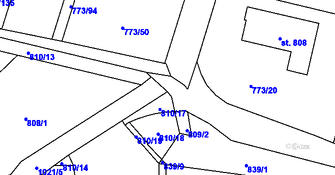 Parcela st. 809/1 v KÚ Velké Popovice, Katastrální mapa