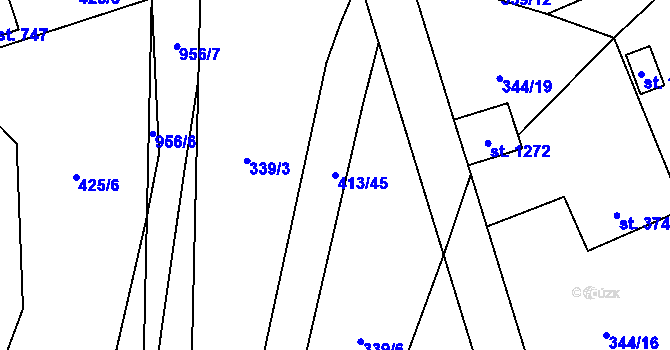 Parcela st. 413/45 v KÚ Velké Popovice, Katastrální mapa