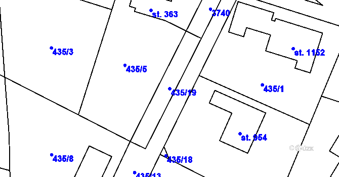 Parcela st. 435/19 v KÚ Velké Popovice, Katastrální mapa