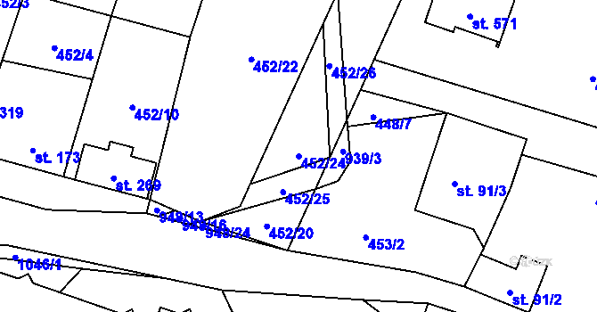 Parcela st. 452/24 v KÚ Velké Popovice, Katastrální mapa