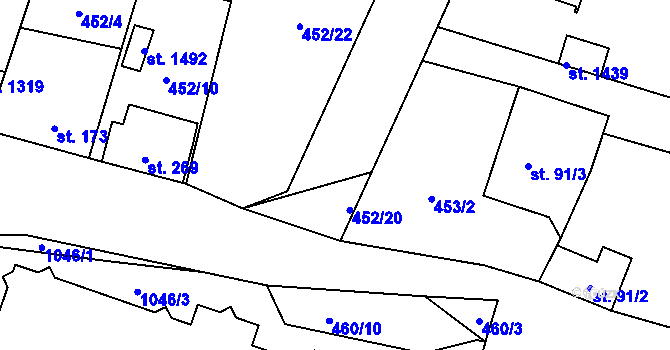 Parcela st. 452/25 v KÚ Velké Popovice, Katastrální mapa