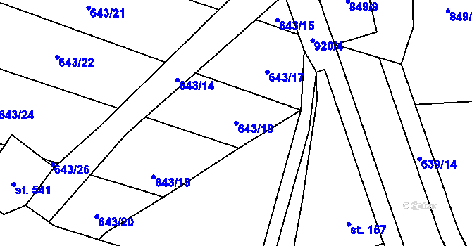 Parcela st. 643/18 v KÚ Velké Popovice, Katastrální mapa