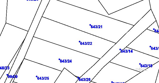 Parcela st. 643/22 v KÚ Velké Popovice, Katastrální mapa