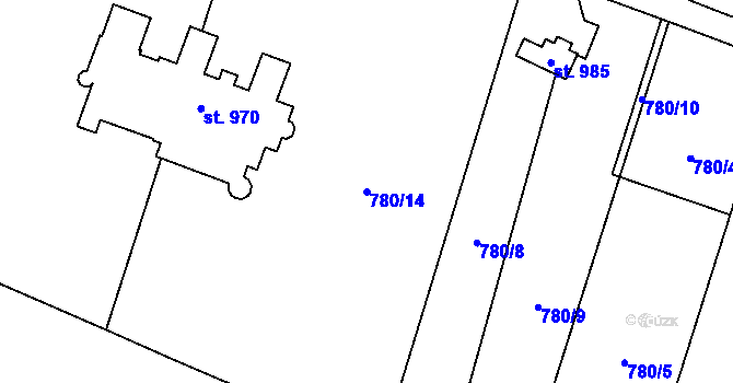 Parcela st. 780/14 v KÚ Velké Popovice, Katastrální mapa
