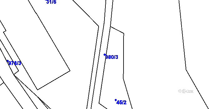 Parcela st. 980/3 v KÚ Velké Popovice, Katastrální mapa