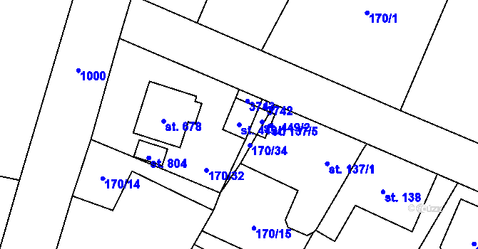 Parcela st. 449/1 v KÚ Velké Popovice, Katastrální mapa