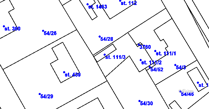 Parcela st. 111/3 v KÚ Velké Popovice, Katastrální mapa