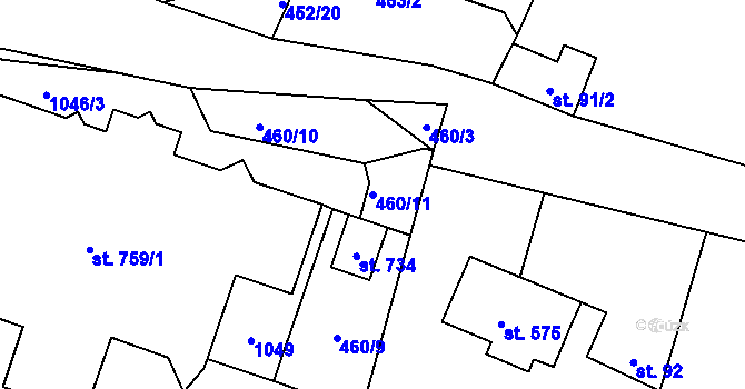 Parcela st. 460/11 v KÚ Velké Popovice, Katastrální mapa