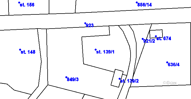 Parcela st. 139/1 v KÚ Velké Popovice, Katastrální mapa
