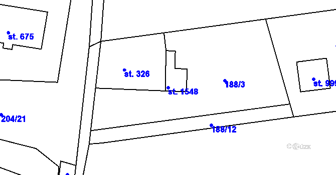 Parcela st. 1548 v KÚ Velké Popovice, Katastrální mapa