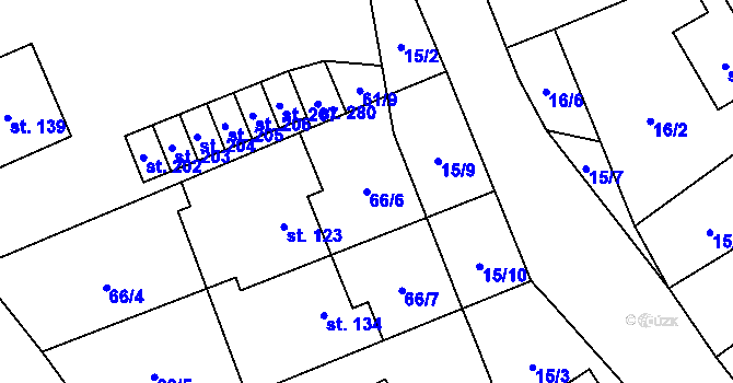 Parcela st. 66/6 v KÚ Kamýk u Velkých Přílep, Katastrální mapa