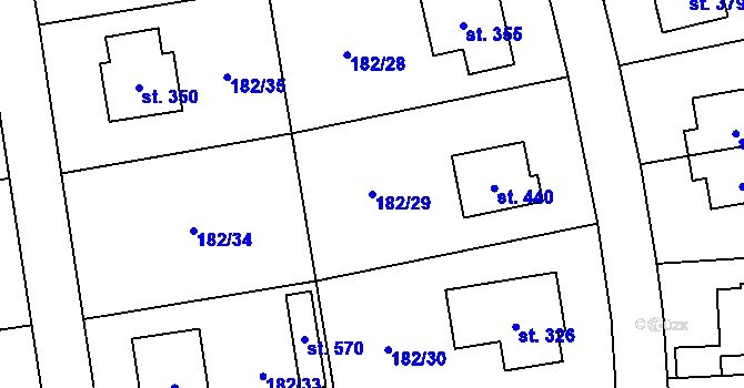 Parcela st. 182/29 v KÚ Kamýk u Velkých Přílep, Katastrální mapa
