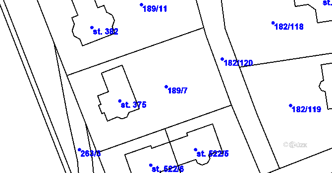 Parcela st. 189/7 v KÚ Kamýk u Velkých Přílep, Katastrální mapa