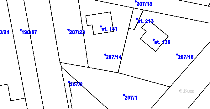 Parcela st. 207/14 v KÚ Kamýk u Velkých Přílep, Katastrální mapa