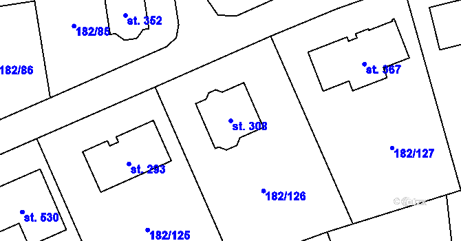 Parcela st. 308 v KÚ Kamýk u Velkých Přílep, Katastrální mapa