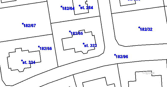 Parcela st. 323 v KÚ Kamýk u Velkých Přílep, Katastrální mapa