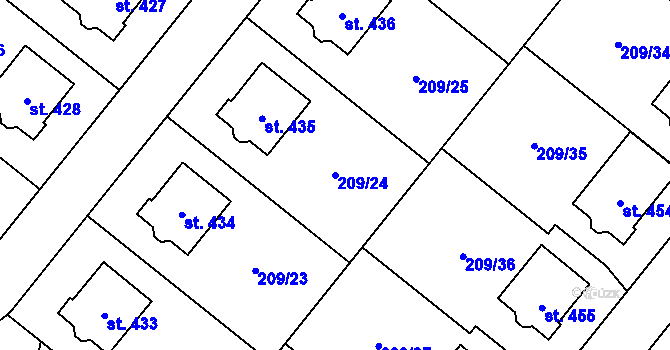 Parcela st. 209/24 v KÚ Kamýk u Velkých Přílep, Katastrální mapa