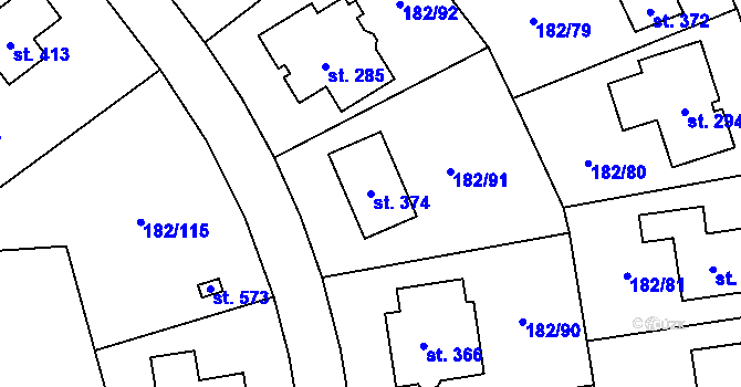 Parcela st. 374 v KÚ Kamýk u Velkých Přílep, Katastrální mapa