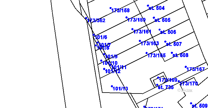Parcela st. 101/9 v KÚ Kamýk u Velkých Přílep, Katastrální mapa