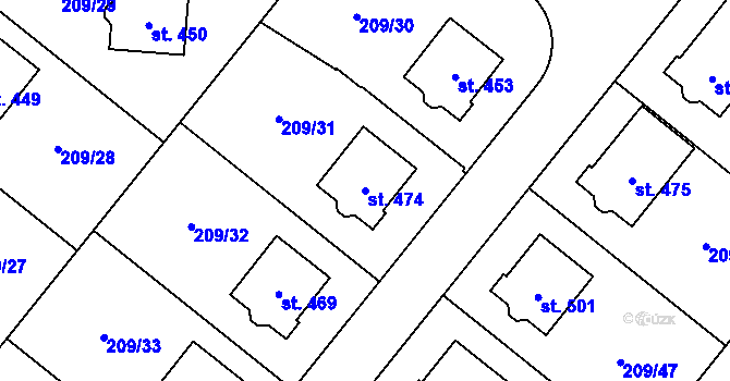 Parcela st. 474 v KÚ Kamýk u Velkých Přílep, Katastrální mapa