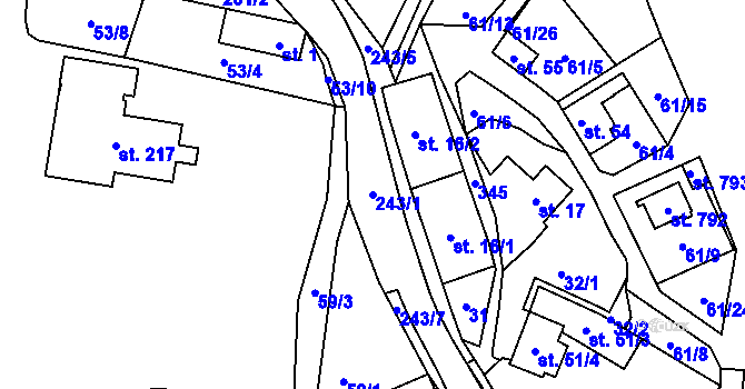 Parcela st. 243/1 v KÚ Kamýk u Velkých Přílep, Katastrální mapa