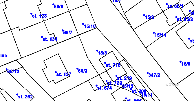 Parcela st. 15/3 v KÚ Velké Přílepy, Katastrální mapa