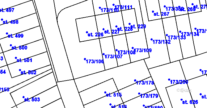 Parcela st. 173/107 v KÚ Velké Přílepy, Katastrální mapa
