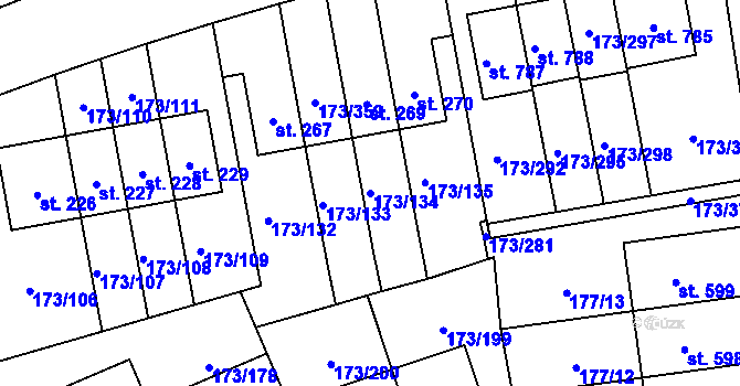 Parcela st. 173/134 v KÚ Velké Přílepy, Katastrální mapa