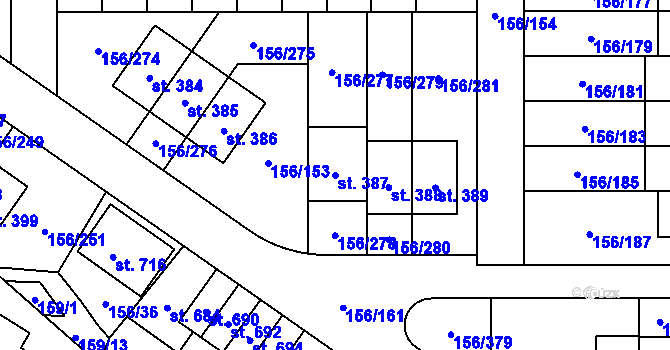 Parcela st. 387 v KÚ Velké Přílepy, Katastrální mapa