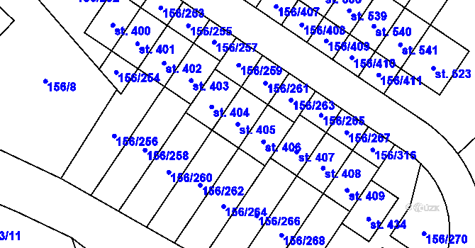 Parcela st. 405 v KÚ Velké Přílepy, Katastrální mapa