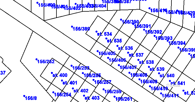 Parcela st. 156/405 v KÚ Velké Přílepy, Katastrální mapa