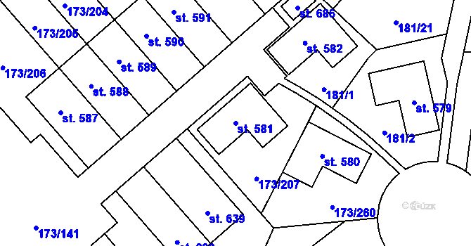 Parcela st. 581 v KÚ Velké Přílepy, Katastrální mapa