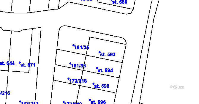 Parcela st. 593 v KÚ Velké Přílepy, Katastrální mapa